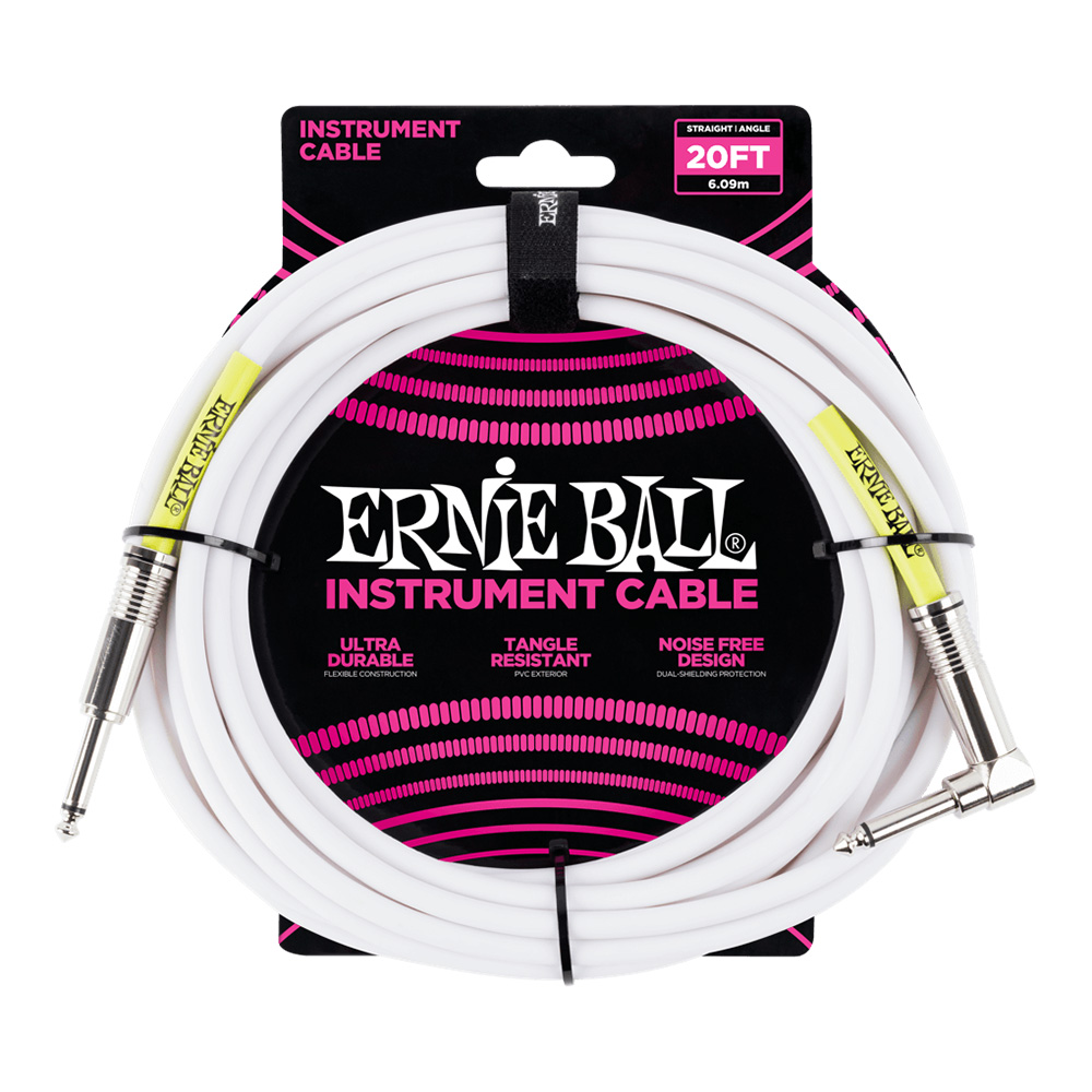 ERNIE BALL <br>#6047 20' Straight / Angle Instrument Cable - White