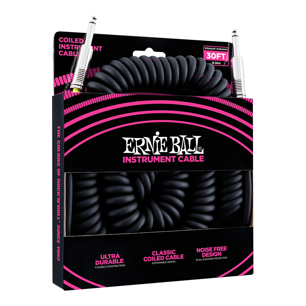 ERNIE BALL <br>#6044 30' Coiled Straight / Straight Instrument Cable - Black