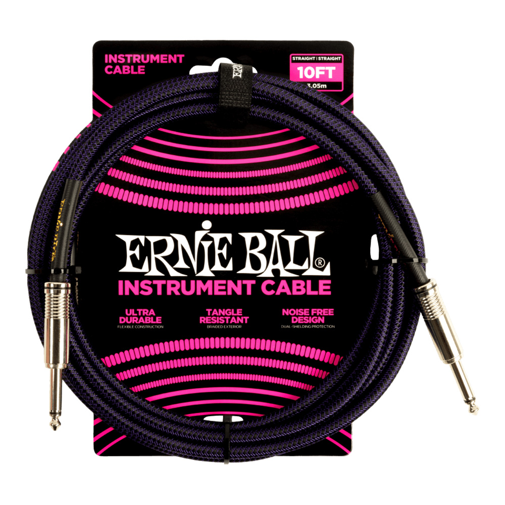 ERNIE BALL <br>#6393 10' Braided Straight / Straight Instrument Cable - Purple Black