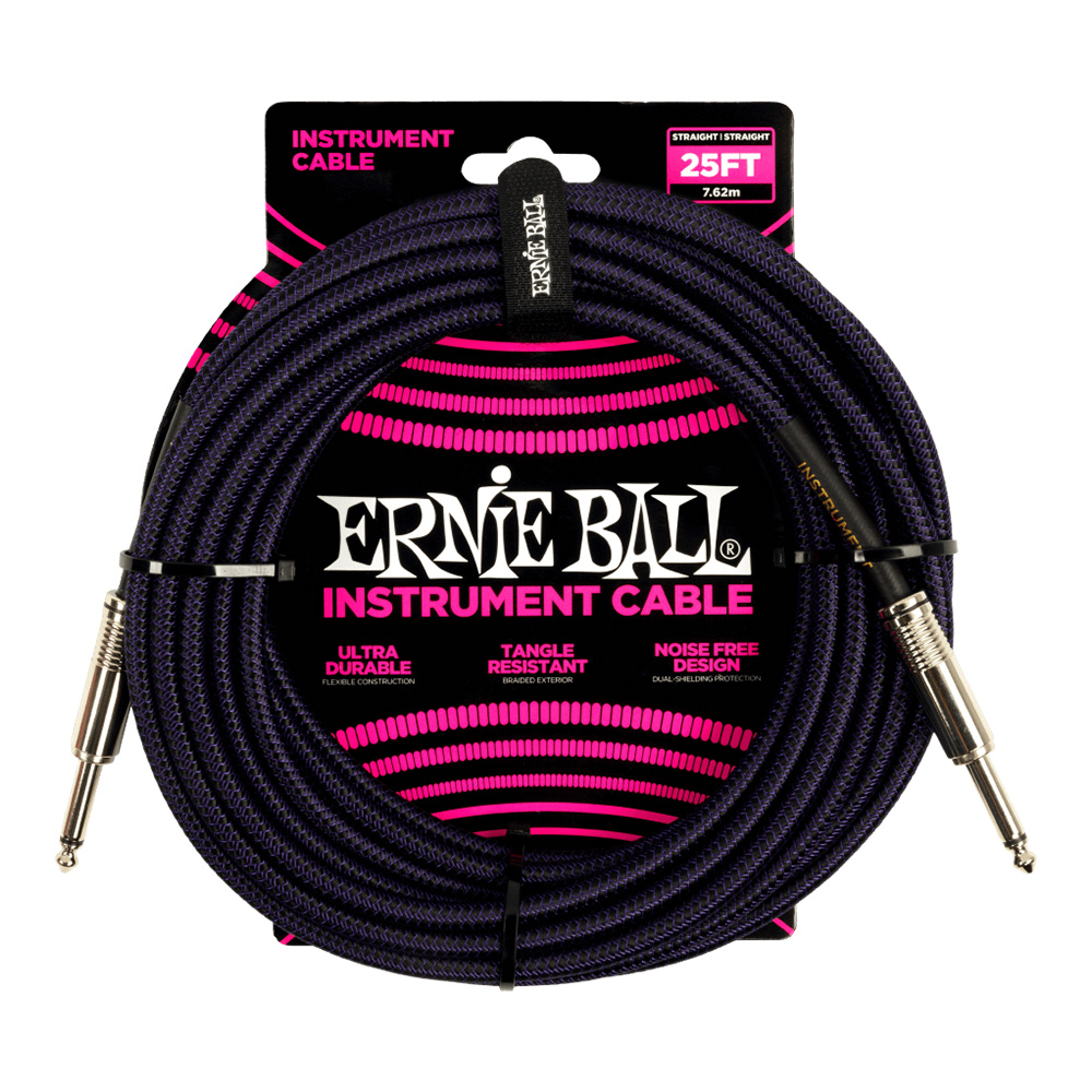 ERNIE BALL <br>#6397 25' Braided Straight / Straight Instrument Cable - Purple Black