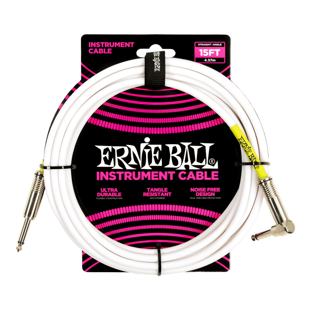ERNIE BALL <br>#6400 15' Straight / Angle Instrument Cable - White