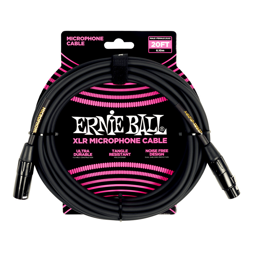 ERNIE BALL <br>#6388 20' Male / Female XLR Microphone Cable - Black