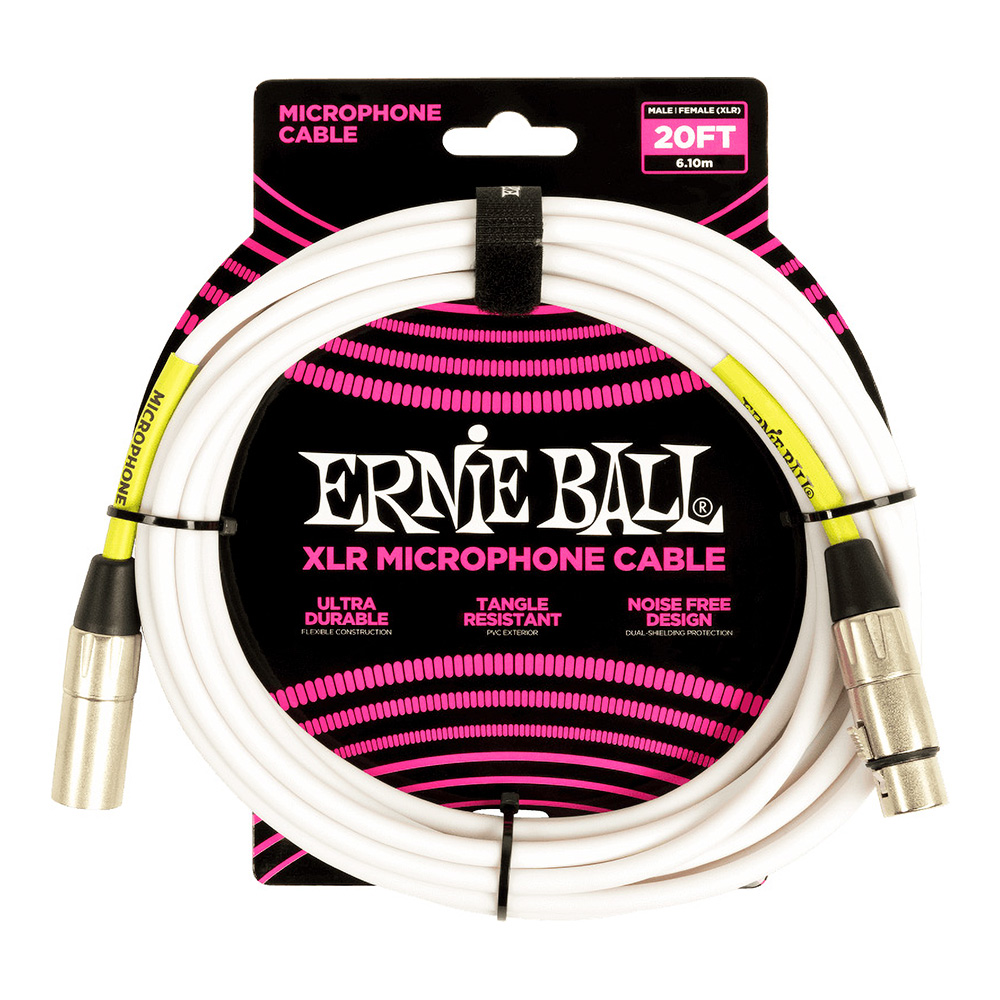 ERNIE BALL <br>#6389 20' Male / Female XLR Microphone Cable - White