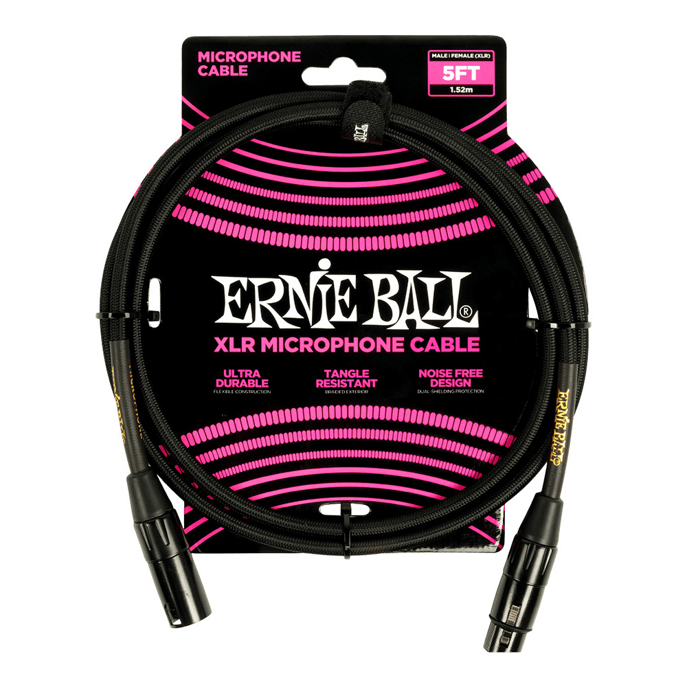 ERNIE BALL <br>#6390 5' Braided Male / Female XLR Microphone Cable - Black