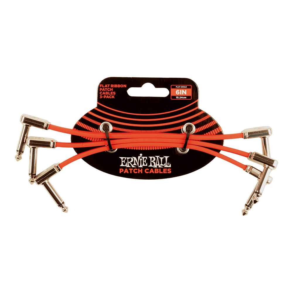 ERNIE BALL <br>#6402 6" Flat Ribbon Patch Cable 3-Pack - Red
