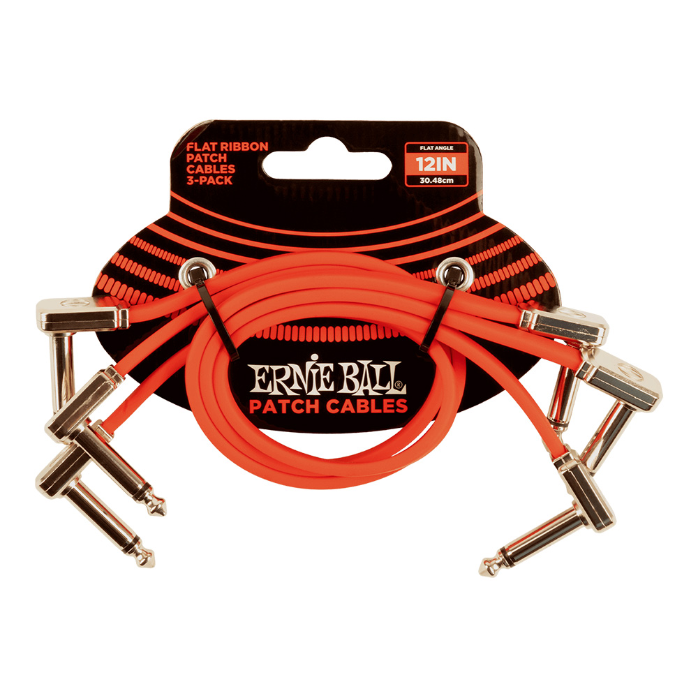 ERNIE BALL <br>#6403 12" Flat Ribbon Patch Cable 3-Pack - Red