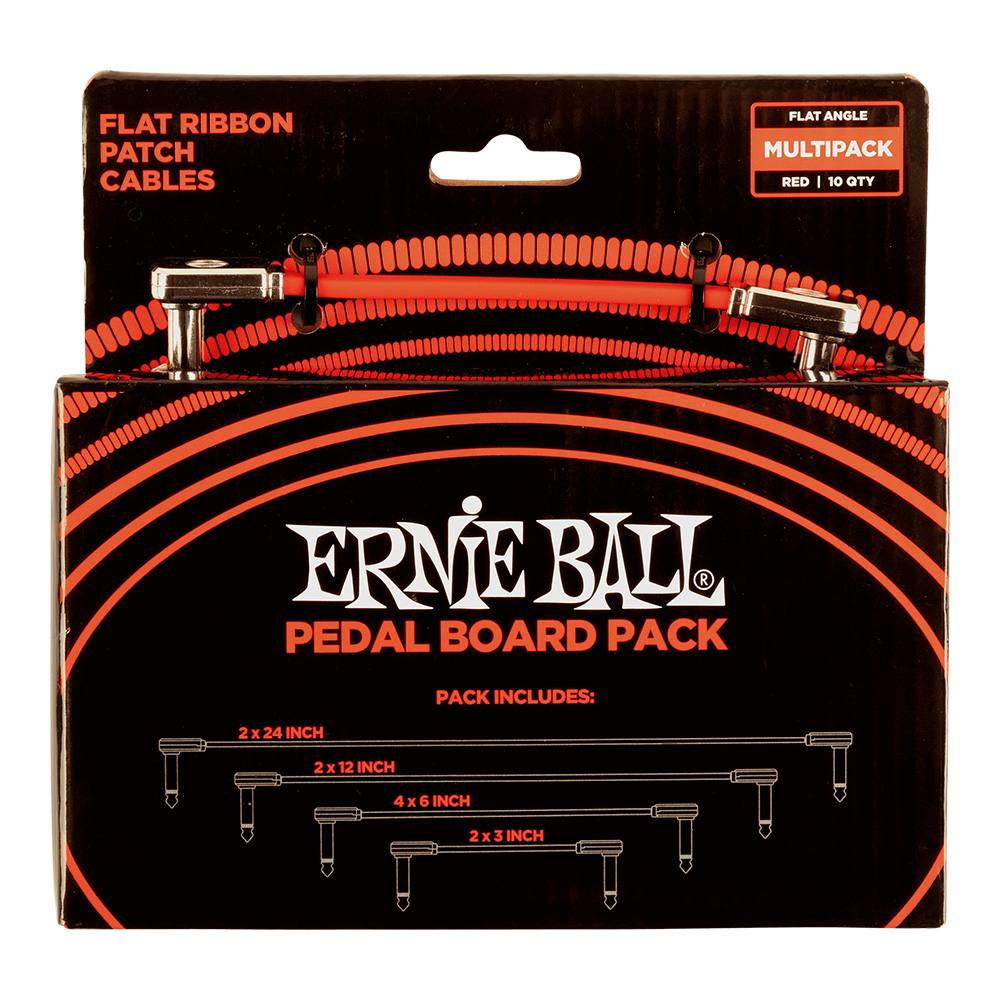 ERNIE BALL <br>#6404 Flat Ribbon Patch Cables Pedalboard Multi-Pack - Red