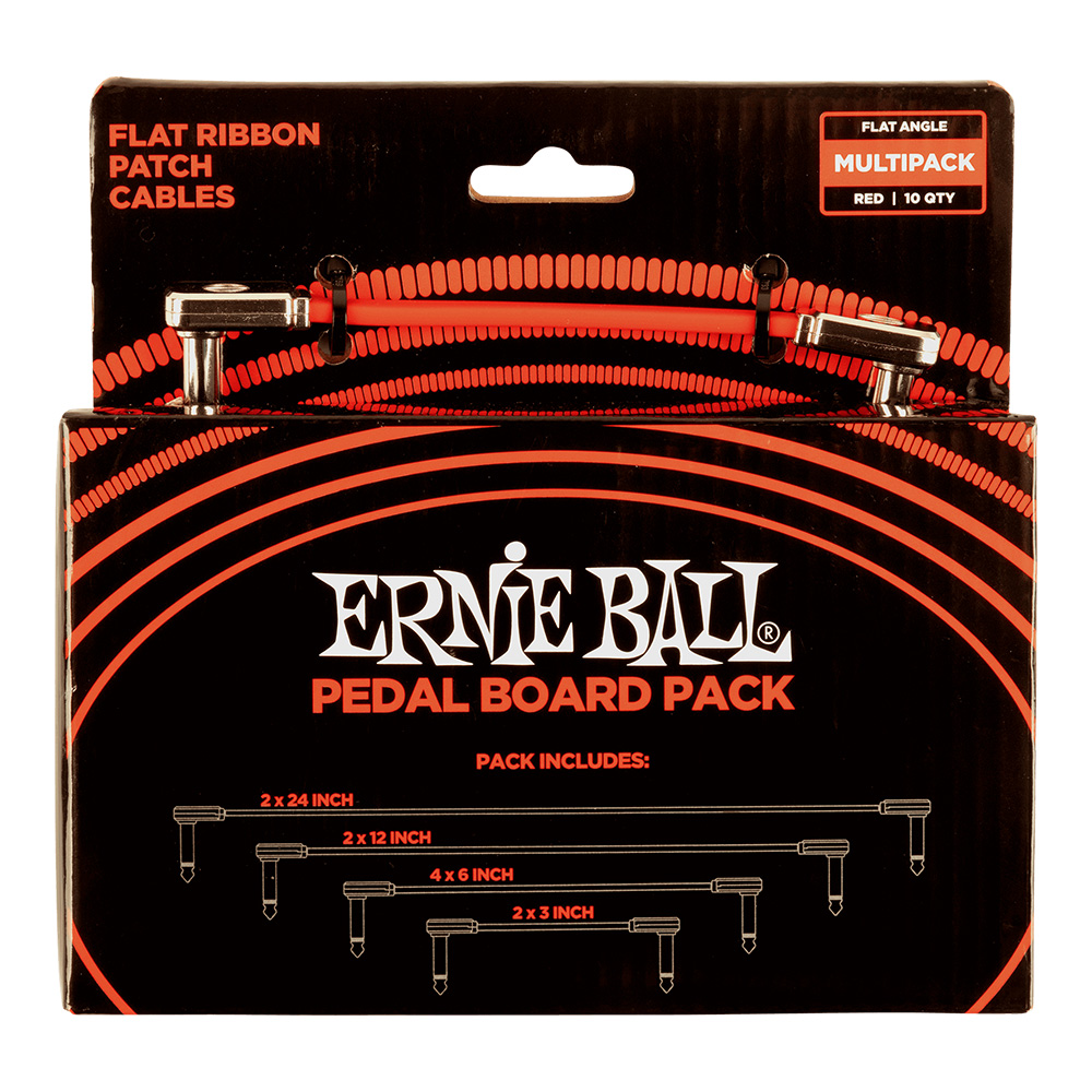ERNIE BALL <br>#6404 Flat Ribbon Patch Cables Pedalboard Multi-Pack - Red