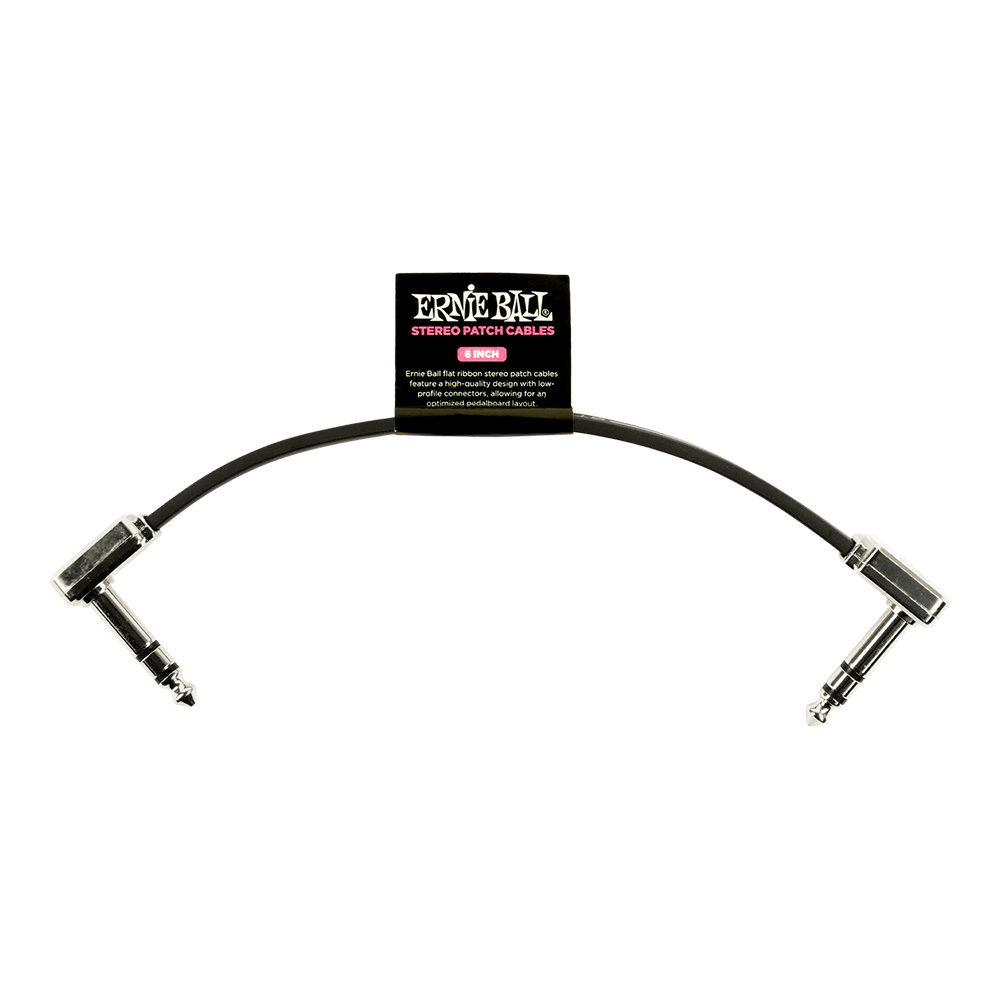 ERNIE BALL <br>#6408 6" Single Flat Ribbon Stereo Patch Cable - Black