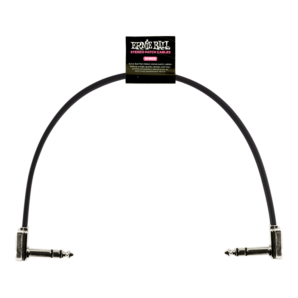ERNIE BALL <br>#6409 12" Single Flat Ribbon Stereo Patch Cable - Black