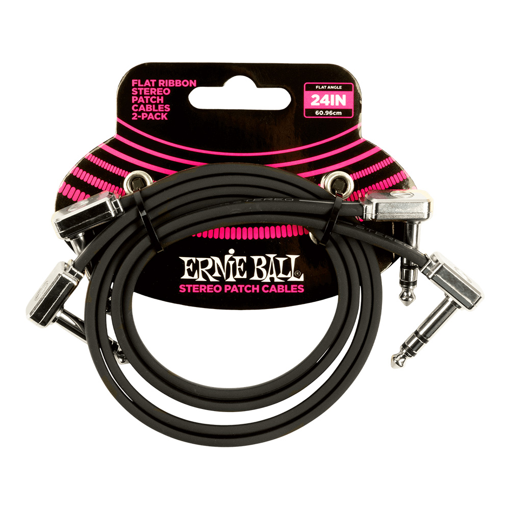 ERNIE BALL <br>#6406 14" Flat Ribbon Stereo Patch Cable 2-Pack - Black