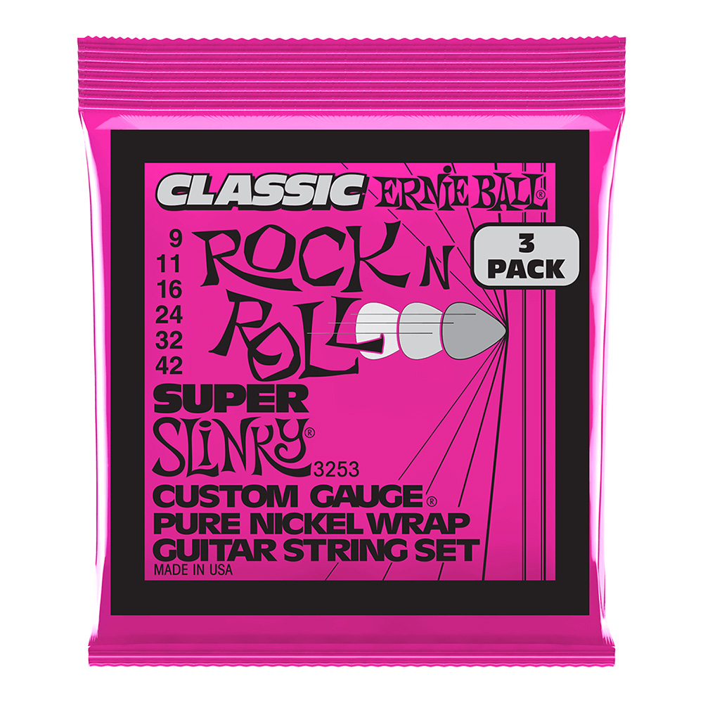 ERNIE BALL <br>#3253 Super Slinky Classic Rock N Roll Pure Nickel Wrap 9-42 [3 Pack]