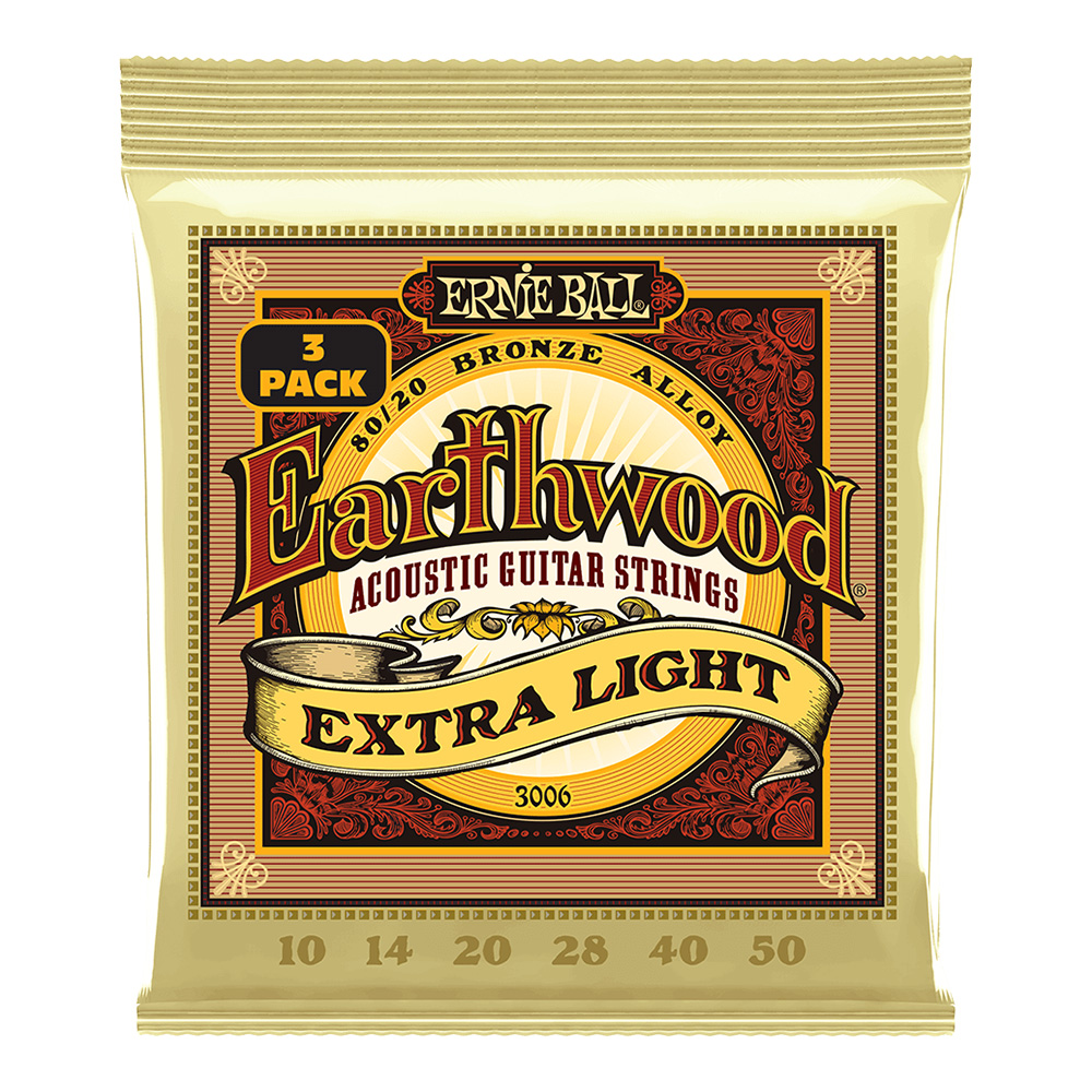 ERNIE BALL <br>#3006 Earthwood Extra Light 80/20 Bronze 10-50 [3 Pack]