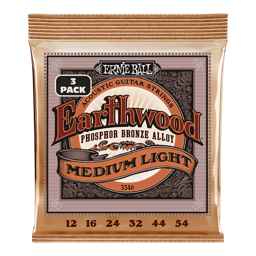 ERNIE BALL <br>#3546 Earthwood Medium Light Phosphor Bronze 12-54 [3 Pack]