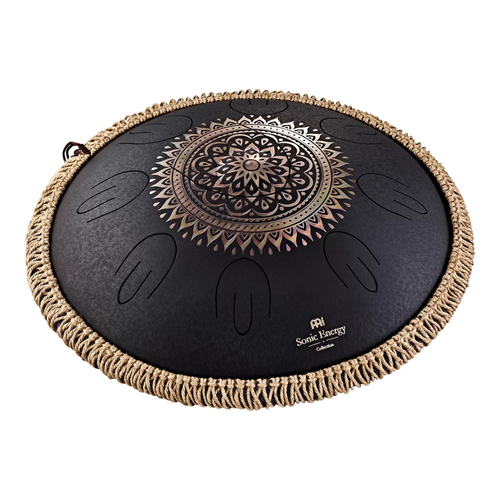 MEINL <br>Octave Steel Tongue Drum 16", D Kurd, Lasered Floral Design, Black [OSTD1BKE]