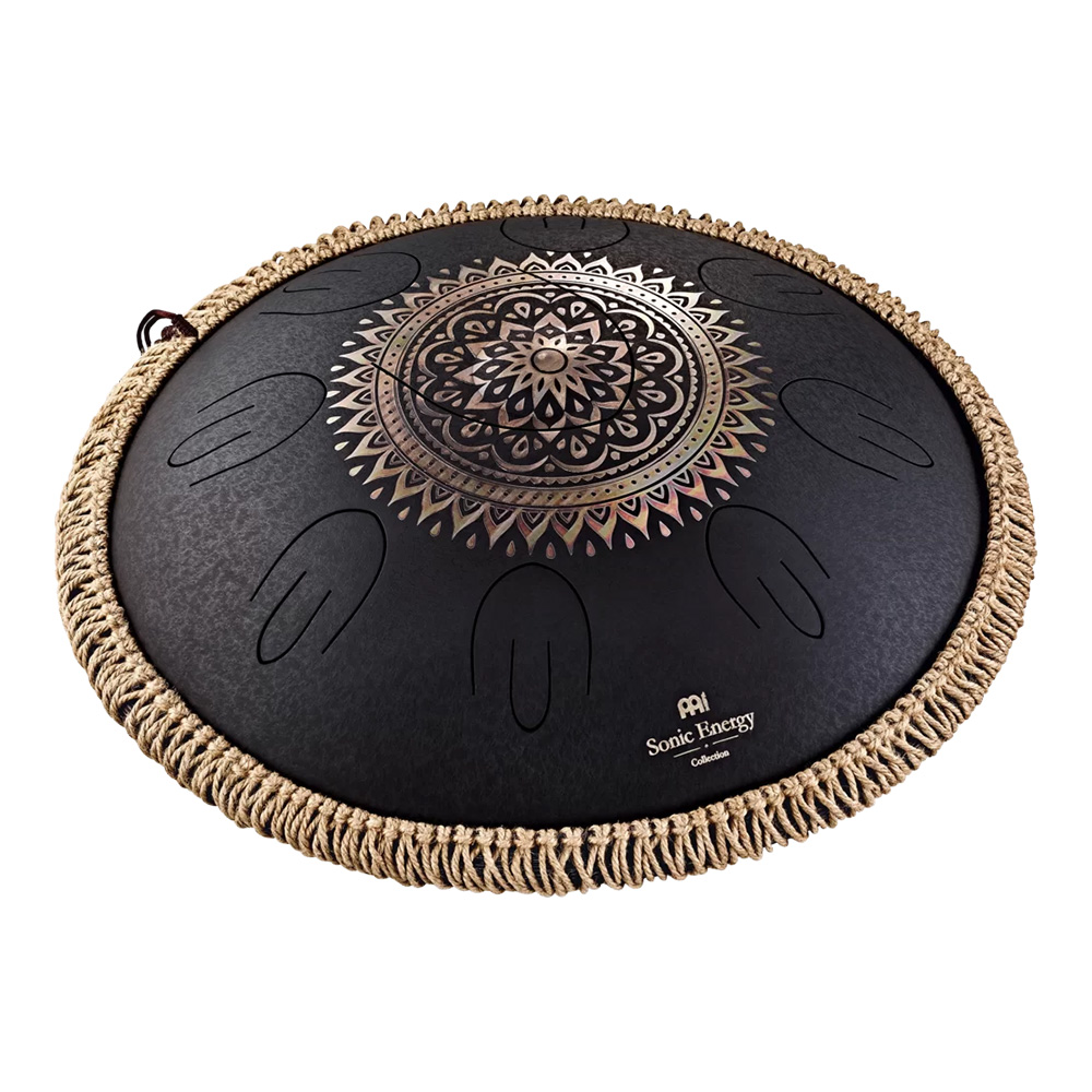 MEINL Sonic Energy <br>Octave Steel Tongue Drum 16", D Kurd, Lasered Floral Design, Black [OSTD1BKE]