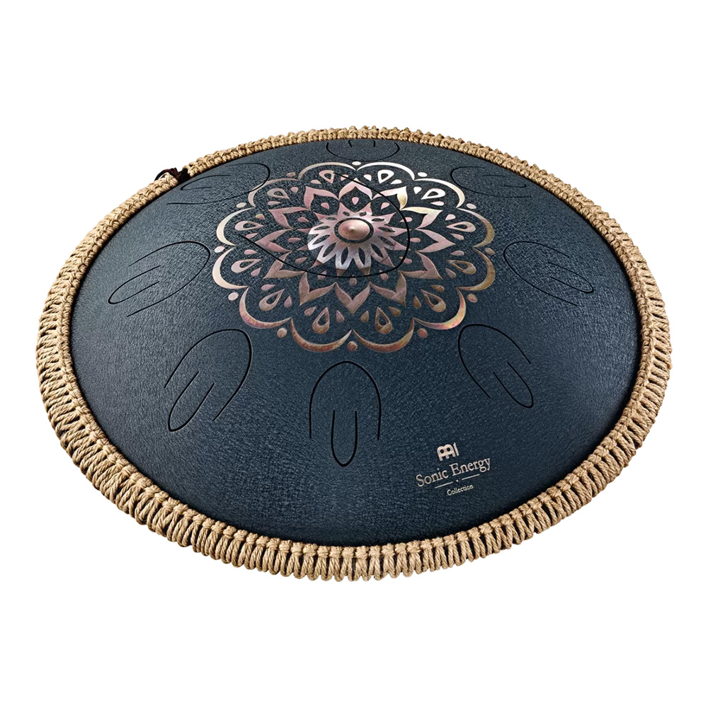 MEINL Sonic Energy <br>Octave Steel Tongue Drum 16", D Amara, Lasered Floral Design, Navy Blue [OSTD2NBE]