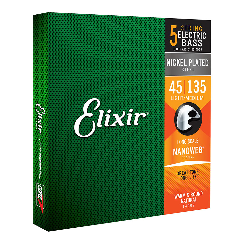 Elixir <br>NANOWEB #14207 NICKEL 5-String Light/Medium Long Scale 45-135