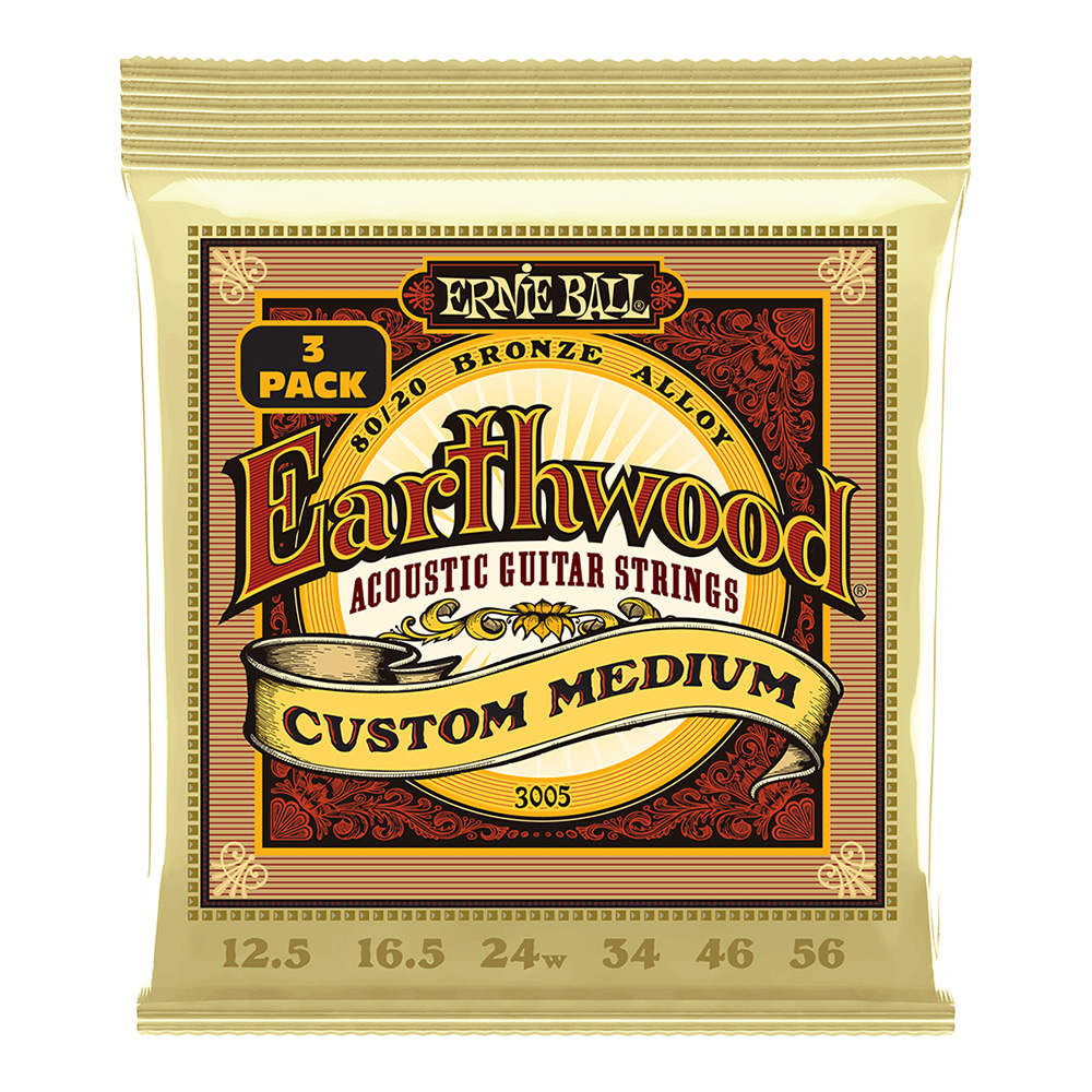 ERNIE BALL <br>#3005 Earthwood Custom Medium 80/20 Bronze 12.5-56 [3 Pack]