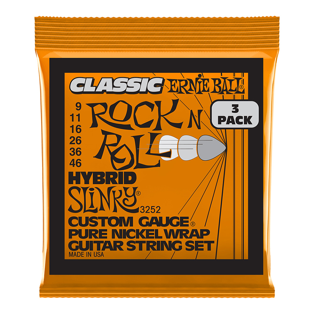 ERNIE BALL <br>#3252 Hybrid Slinky Classic Rock N Roll Pure Nickel Wrap 9-46 [3 Pack]