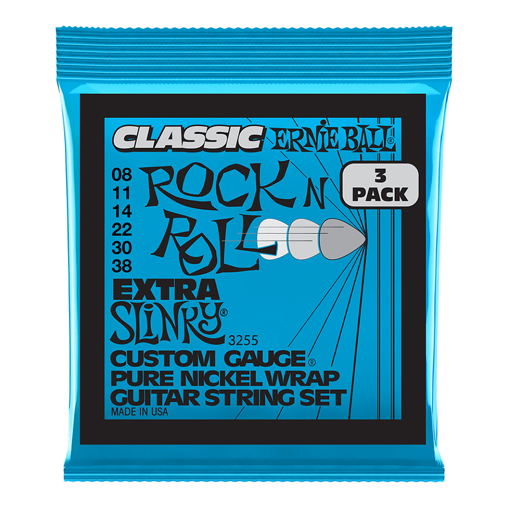 ERNIE BALL <br>#3255 Extra Slinky Classic Rock N Roll Pure Nickel Wrap 8-38 [3 Pack]