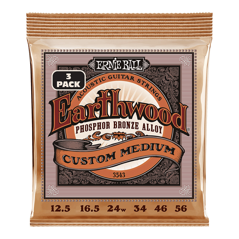 ERNIE BALL <br>#3543 Earthwood Custom Medium Phosphor Bronze 12.5-56 [3 Pack]