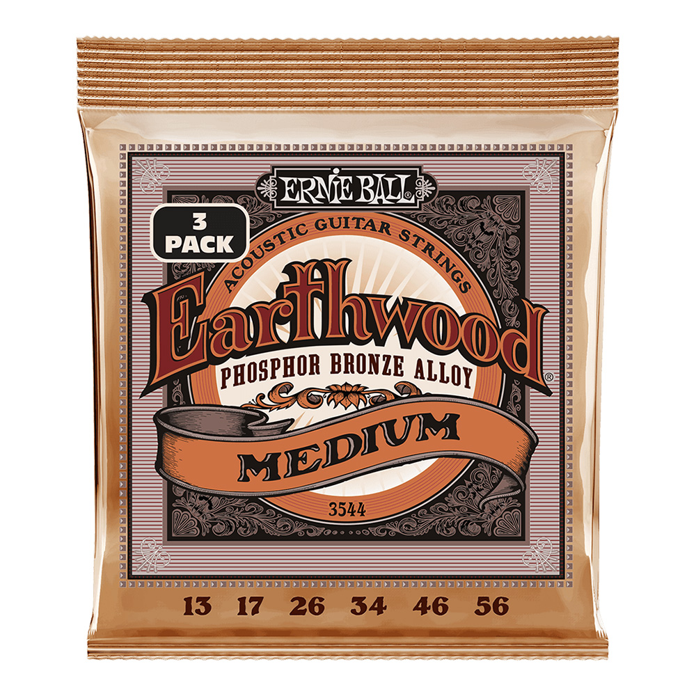 ERNIE BALL <br>#3544 Earthwood Medium Phosphor Bronze 13-56 [3 Pack]