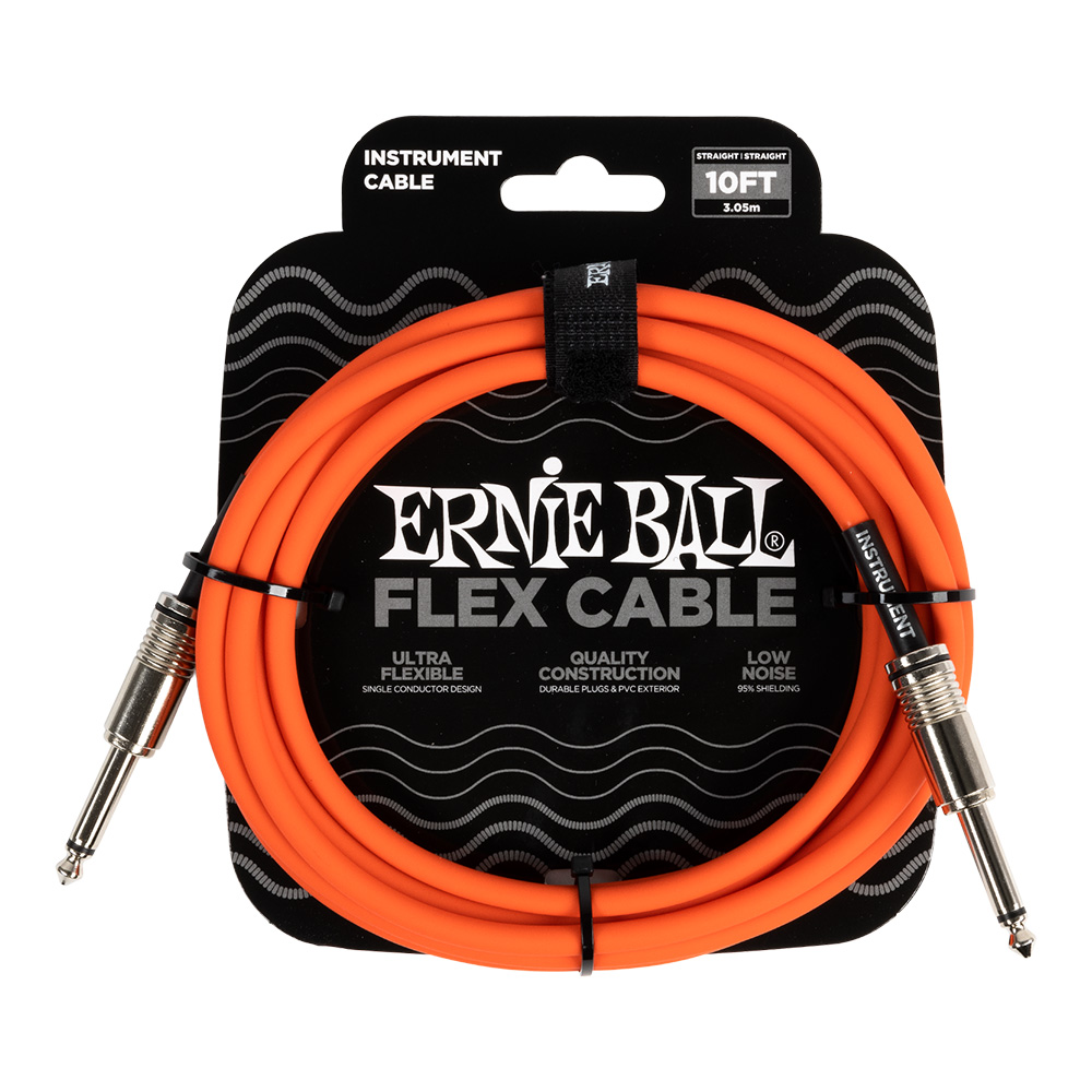 ERNIE BALL <br>#6416 Flex Instrument Cable Straight/Straight 10Ft - Orange