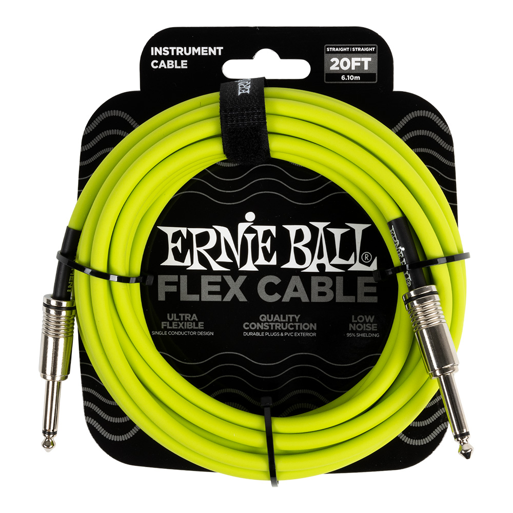 ERNIE BALL <br>#6419 Flex Instrument Cable Straight/Straight 20Ft - Green