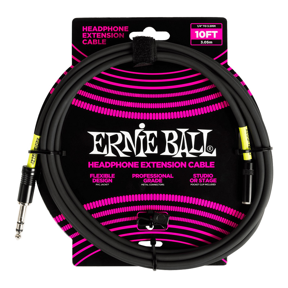 ERNIE BALL <br>#6422 Headphone Extension Cable 1/4 to 3.5mm 10ft - Black