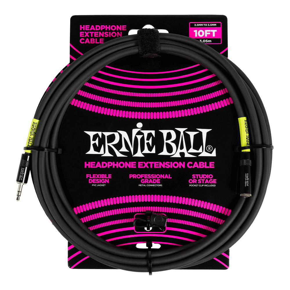ERNIE BALL <br>#6424 Headphone Extension Cable 3.5mm to 3.5mm 10ft - Black