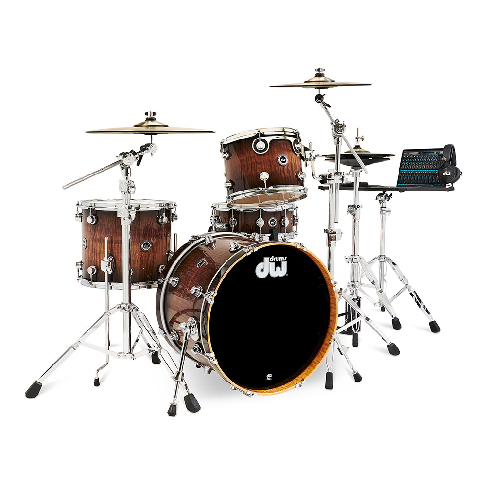 dw <br>DWe 4-Piece Complete Bundle Kit Candy Black Burst over Curly Maple Exotic