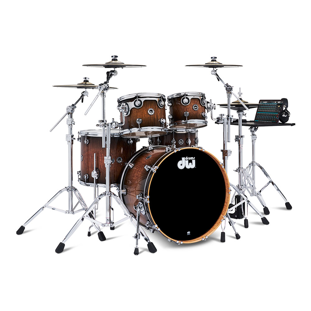 dw <br>DWe 5-Piece Complete Bundle Kit Candy Black Burst over Curly Maple Exotic