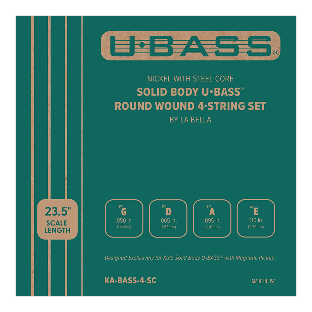 KALA <br>KA-BASS-4-SC [Nickel with Steel Core Solid Body U-BASS Round Wound 4-String Set]