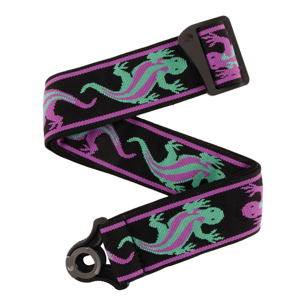 D'Addario <br>Auto Lock Vintage Planet Waves Lizards Strap, Green / Purple Lizards [50BALPW01]