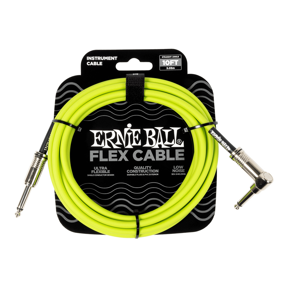 ERNIE BALL <br>#6465 Flex Instrument Cable Straight/Angle 10ft - Green