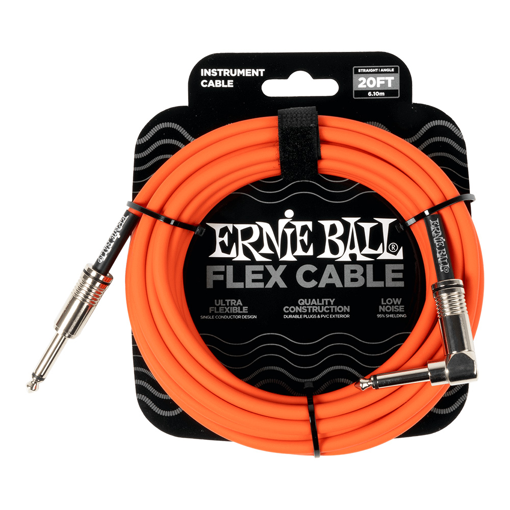 ERNIE BALL <br>#6467 Flex Instrument Cable Straight/Angle 20ft - Orange