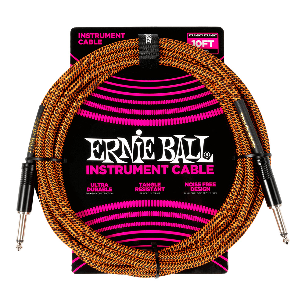 ERNIE BALL <br>#6468 Braided Instrument Cable Straight/Straight 10ft - Pumpkin Pie