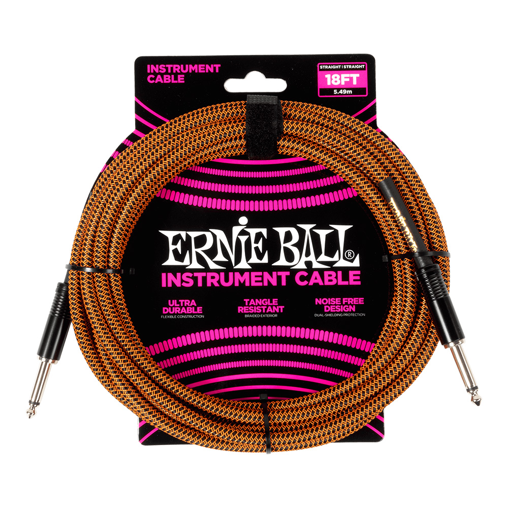ERNIE BALL <br>#6469 Braided Instrument Cable Straight/Straight 18ft - Pumpkin Pie
