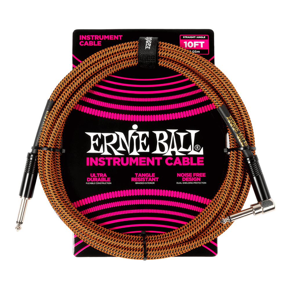 ERNIE BALL <br>#6470 Braided Instrument Cable Straight/Angle  10ft - Pumpkin Pie