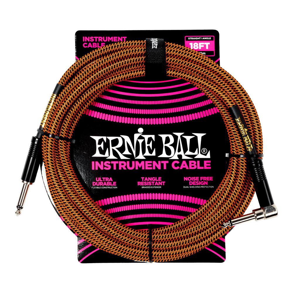 ERNIE BALL <br>#6471 Braided Instrument Cable Straight/Angle  18ft - Pumpkin Pie