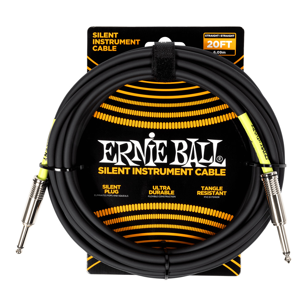ERNIE BALL <br>#6473  Silent Instrument Cable Straight/Straight 20ft - Black