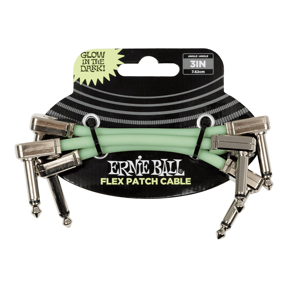 ERNIE BALL <br>#6474 Flex Patch Cable 3in (0.07m) - Glow in Dark - 3 Pack
