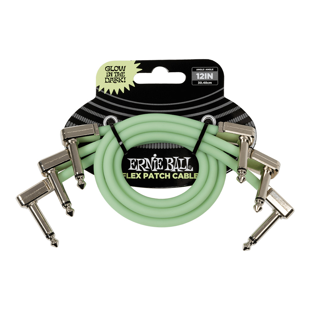 ERNIE BALL <br>#6476 Flex Patch Cable 12in (0.3m) - Glow in Dark - 3 Pack