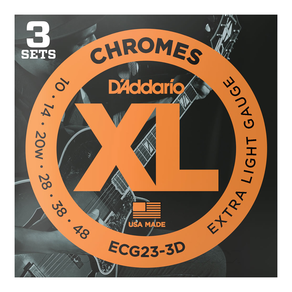 D'Addario <br>ECG23-3D [XL Chromes Flat Wound, Extra Light 10-48][3set]